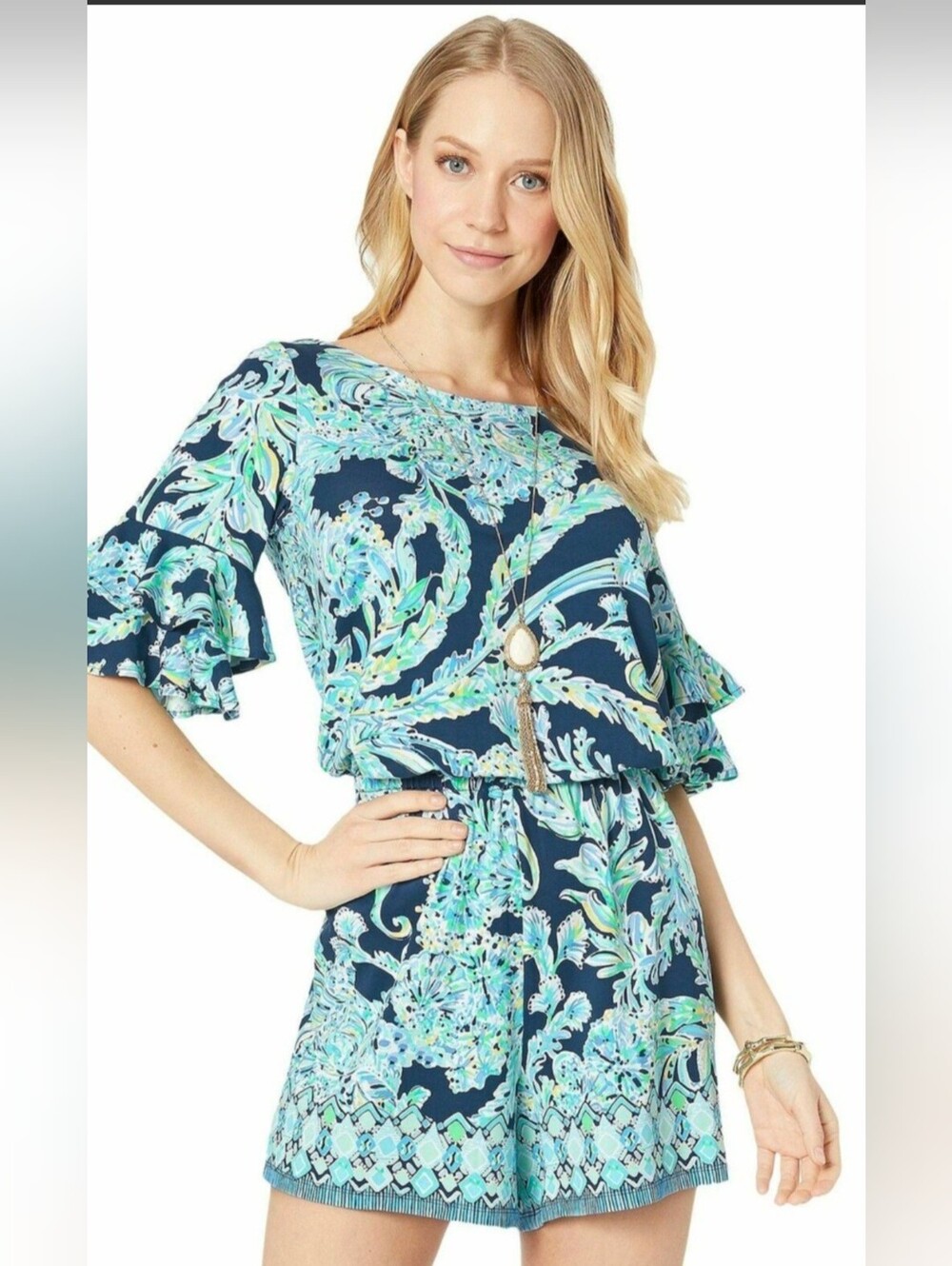 Lilly Pulitzer NWT  Lula Romper in the vibrant "High Tide Navy Scuba Doo" Small